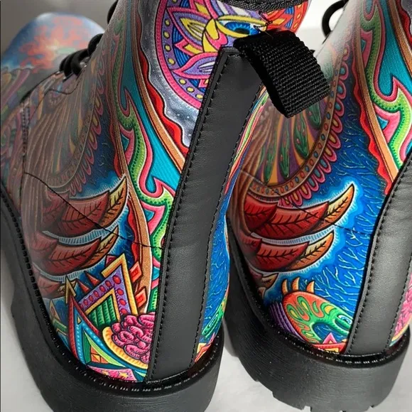 Colorful Graphic Vegan Leather Combat Boots