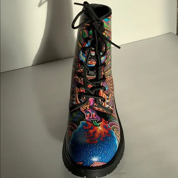 Colorful Graphic Vegan Leather Combat Boots