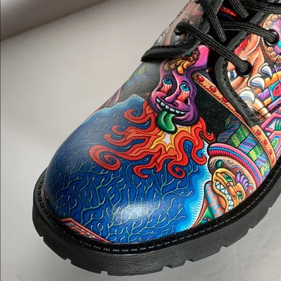 Colorful Graphic Vegan Leather Combat Boots