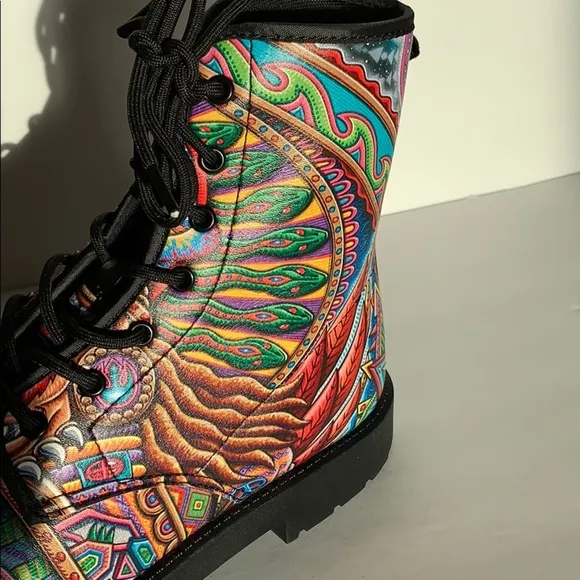 Colorful Graphic Vegan Leather Combat Boots