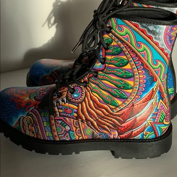 Colorful Graphic Vegan Leather Combat Boots