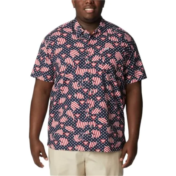 Columbia PFG Mens FATHER'S DAY Vented Fishing USA Flag Patriotic JULY 4th NWT