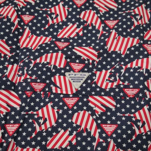 Columbia PFG Mens FATHER'S DAY Vented Fishing USA Flag Patriotic JULY 4th NWT