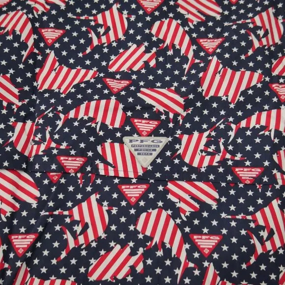 Columbia PFG Trollers Best S/S Shirt Mens Size 3XLT Vented USA Flag Patriotic NW