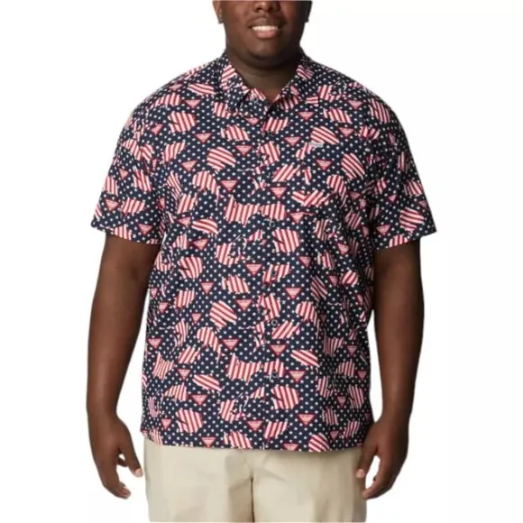 Columbia PFG Trollers Best S/S Shirt Mens Size 3XLT Vented USA Flag Patriotic NW