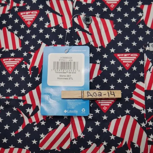 Columbia PFG Trollers Best S/S Shirt Mens Size 3XLT Vented USA Flag Patriotic NW