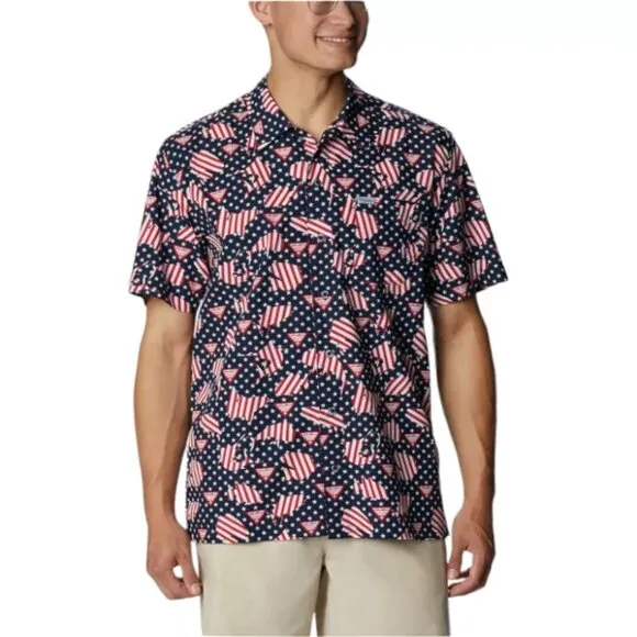 Columbia PFG Trollers Best S/S Shirt Mens Size 3XLT Vented USA Flag Patriotic NW