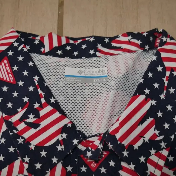 Columbia PFG Trollers Best S/S Shirt Mens Size 3XLT Vented USA Flag Patriotic NW