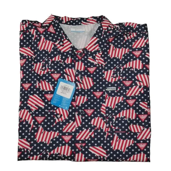 Columbia PFG Trollers Best S/S Shirt Mens Size 3XLT Vented USA Flag Patriotic NW