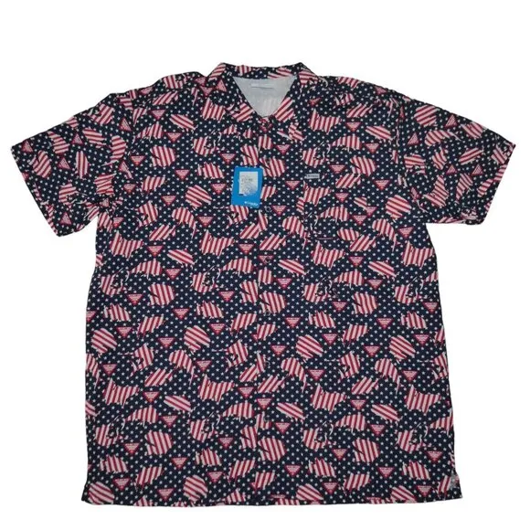 Columbia PFG Trollers Best S/S Shirt Mens Size 3XLT Vented USA Flag Patriotic NW