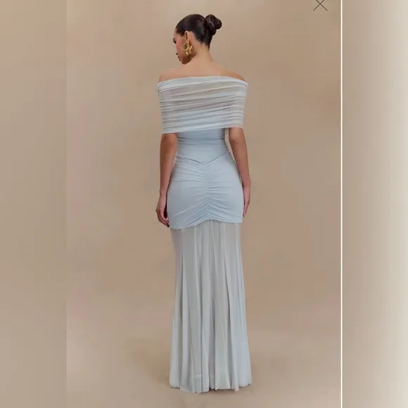 COMMENSE OFF THE SHOULDER RUCHED DRESS, pale blue XL • New With Tags