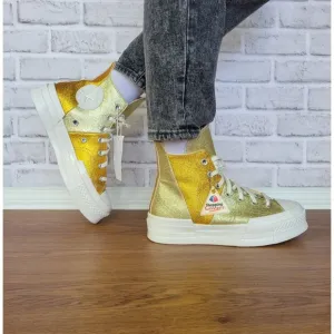 ❤️❤️Converse Chuck 70 Plus Hi Glitter Galore 7 Women Shoes Gold Premium A08176C