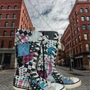 Converse High Top Boots Juniors Sz 2 lace up Mix/Match Pattern