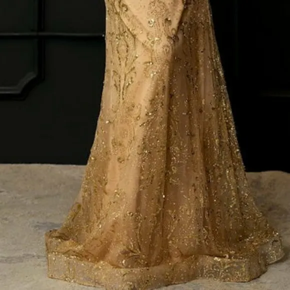 COPY - Gold sheath long beaded formal evening bridesmaid mother of the bride dr…