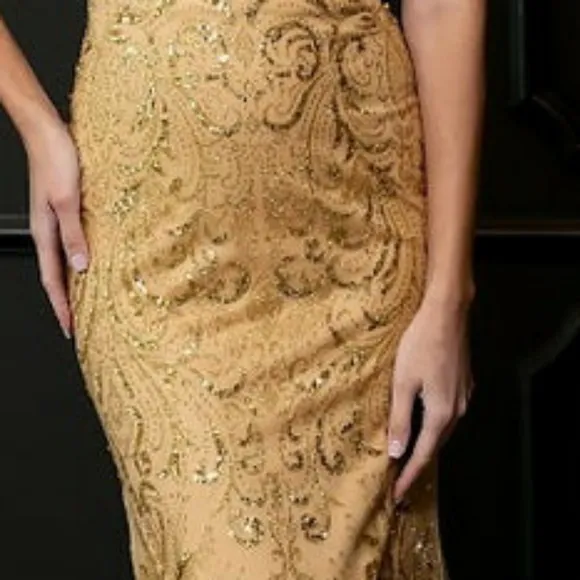 COPY - Gold sheath long beaded formal evening bridesmaid mother of the bride dr…
