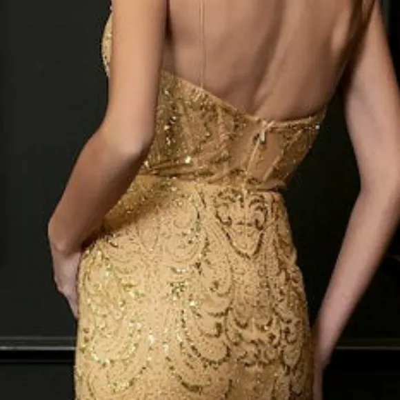 COPY - Gold sheath long beaded formal evening bridesmaid mother of the bride dr…