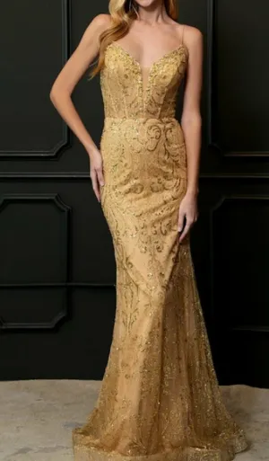 COPY - Gold sheath long beaded formal evening bridesmaid mother of the bride dr…