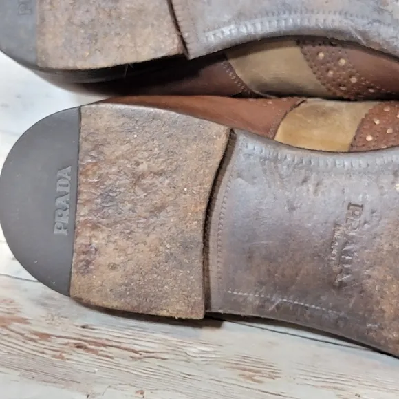 COPY - PRADA DERBY FULL BROGUE SHOES  BROWN LEATHER US 8