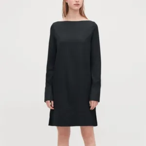 COS Black Boat Neck Long Sleeves Contrast Cuff Shift Dress