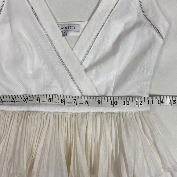 Cosette Bianca Dress 100% cotton white pleated preppy peplum Size 0