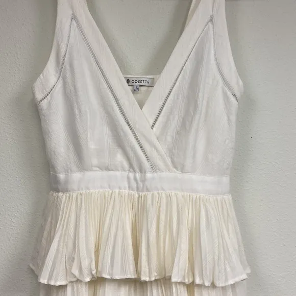 Cosette Bianca Dress 100% cotton white pleated preppy peplum Size 0