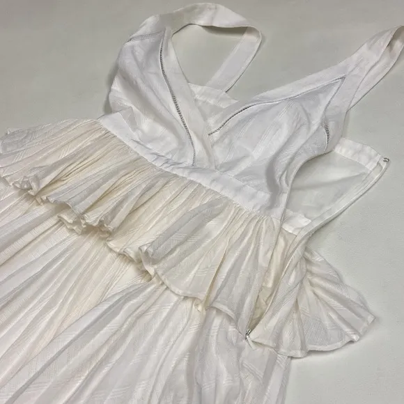 Cosette Bianca Dress 100% cotton white pleated preppy peplum Size 0