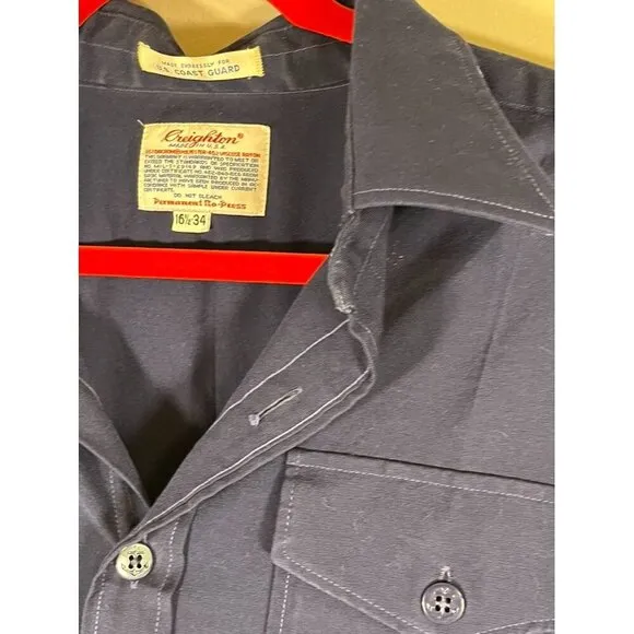 Creighton Skirt Men 16.5 Blue Button Down Collar US Coast Guard Military Vintage
