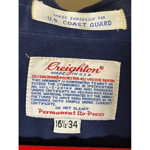 Creighton Skirt Men 16.5 Blue Button Down Collar US Coast Guard Military Vintage