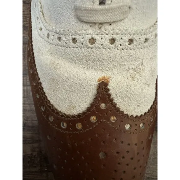 Crockett &amp; Jones Polo 10D Wing Tip Oxford Brogue Brown Cream Spectator Old Money