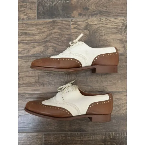 Crockett &amp; Jones Polo 10D Wing Tip Oxford Brogue Brown Cream Spectator Old Money
