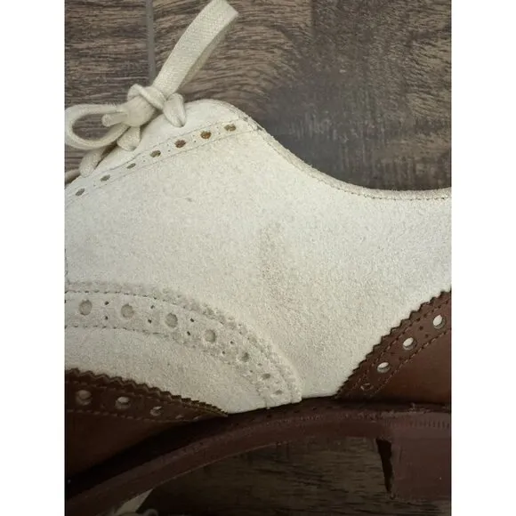 Crockett &amp; Jones Polo 10D Wing Tip Oxford Brogue Brown Cream Spectator Old Money