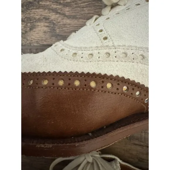 Crockett &amp; Jones Polo 10D Wing Tip Oxford Brogue Brown Cream Spectator Old Money
