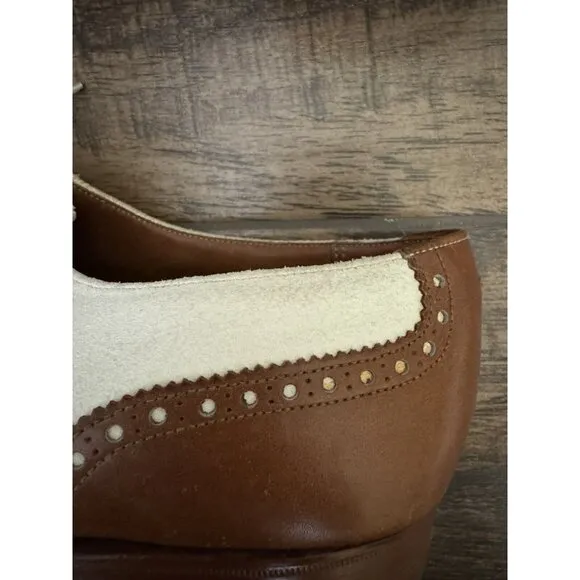 Crockett &amp; Jones Polo 10D Wing Tip Oxford Brogue Brown Cream Spectator Old Money