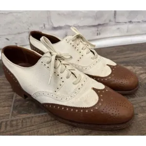 Crockett &amp; Jones Polo 10D Wing Tip Oxford Brogue Brown Cream Spectator Old Money