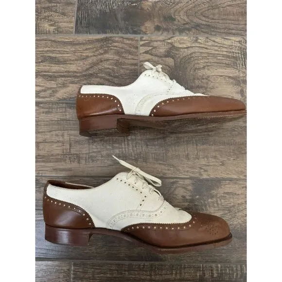 Crockett &amp; Jones Polo 10D Wing Tip Oxford Brogue Brown Cream Spectator Old Money