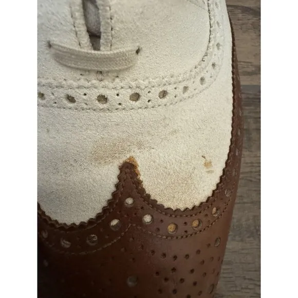 Crockett &amp; Jones Polo 10D Wing Tip Oxford Brogue Brown Cream Spectator Old Money