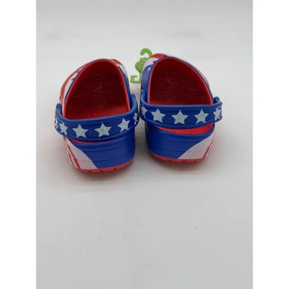 Crocs American Flag Clogs Patriotic Stars &amp; Stripes Shoes Kids Size J2
