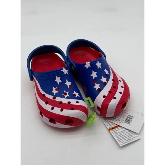 Crocs American Flag Clogs Patriotic Stars &amp; Stripes Shoes Kids Size J2