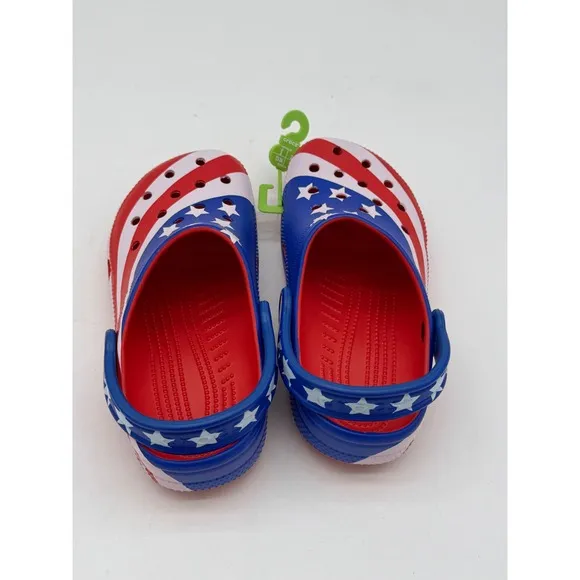 Crocs American Flag Clogs Patriotic Stars &amp; Stripes Shoes Kids Size J2
