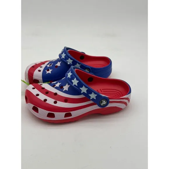 Crocs American Flag Clogs Patriotic Stars &amp; Stripes Shoes Kids Size J2