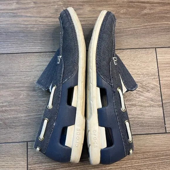 CROCS Beach Line Canvas Boat Shoes Men's Size 8 Navy Stucco Color 202774 Slip On