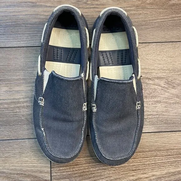 CROCS Beach Line Canvas Boat Shoes Men's Size 8 Navy Stucco Color 202774 Slip On