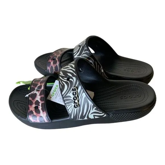Crocs Classic Animal Remix Two Strips Slide Sandals Men's Size 13 Shoes NEW