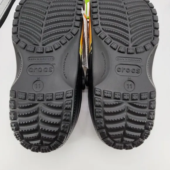 Crocs Classic Flames Clog Shoes Mens 11 Black Fire Multicolor Slip On New in Bag