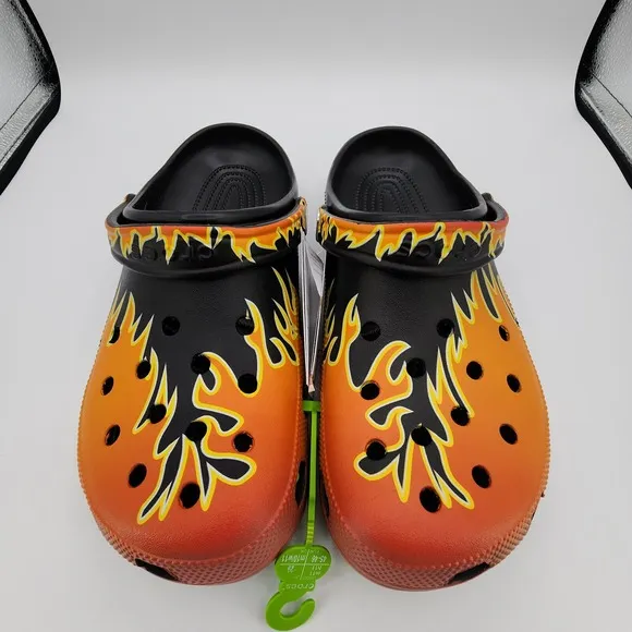 Crocs Classic Flames Clog Shoes Mens 11 Black Fire Multicolor Slip On New in Bag