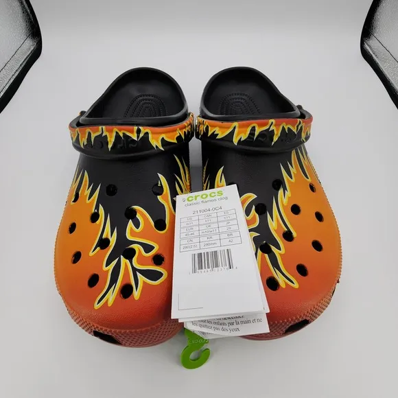 Crocs Classic Flames Clog Shoes Mens 11 Black Fire Multicolor Slip On New in Bag