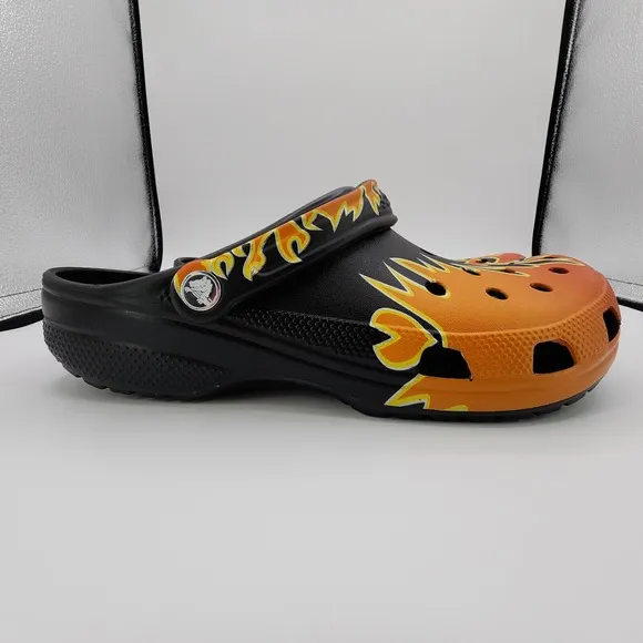 Crocs Classic Flames Clog Shoes Mens 11 Black Fire Multicolor Slip On New in Bag