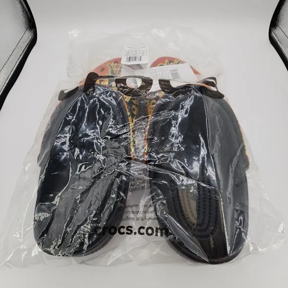 Crocs Classic Flames Clog Shoes Mens 11 Black Fire Multicolor Slip On New in Bag
