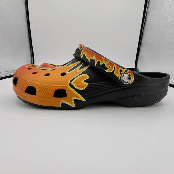 Crocs Classic Flames Clog Shoes Mens 11 Black Fire Multicolor Slip On New in Bag