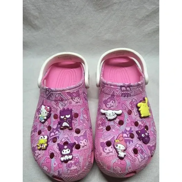 Crocs Hello Kitty and Friends Classic Clog   With Jibbitz- J6- Well Used.